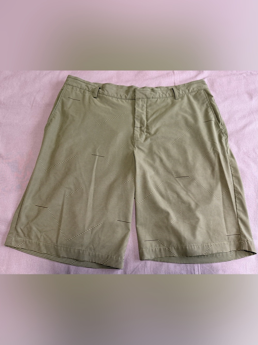 Nike Golf Dri Fit Khaki Green Geometric Striped Shorts Men’s 36 Standard Fit
